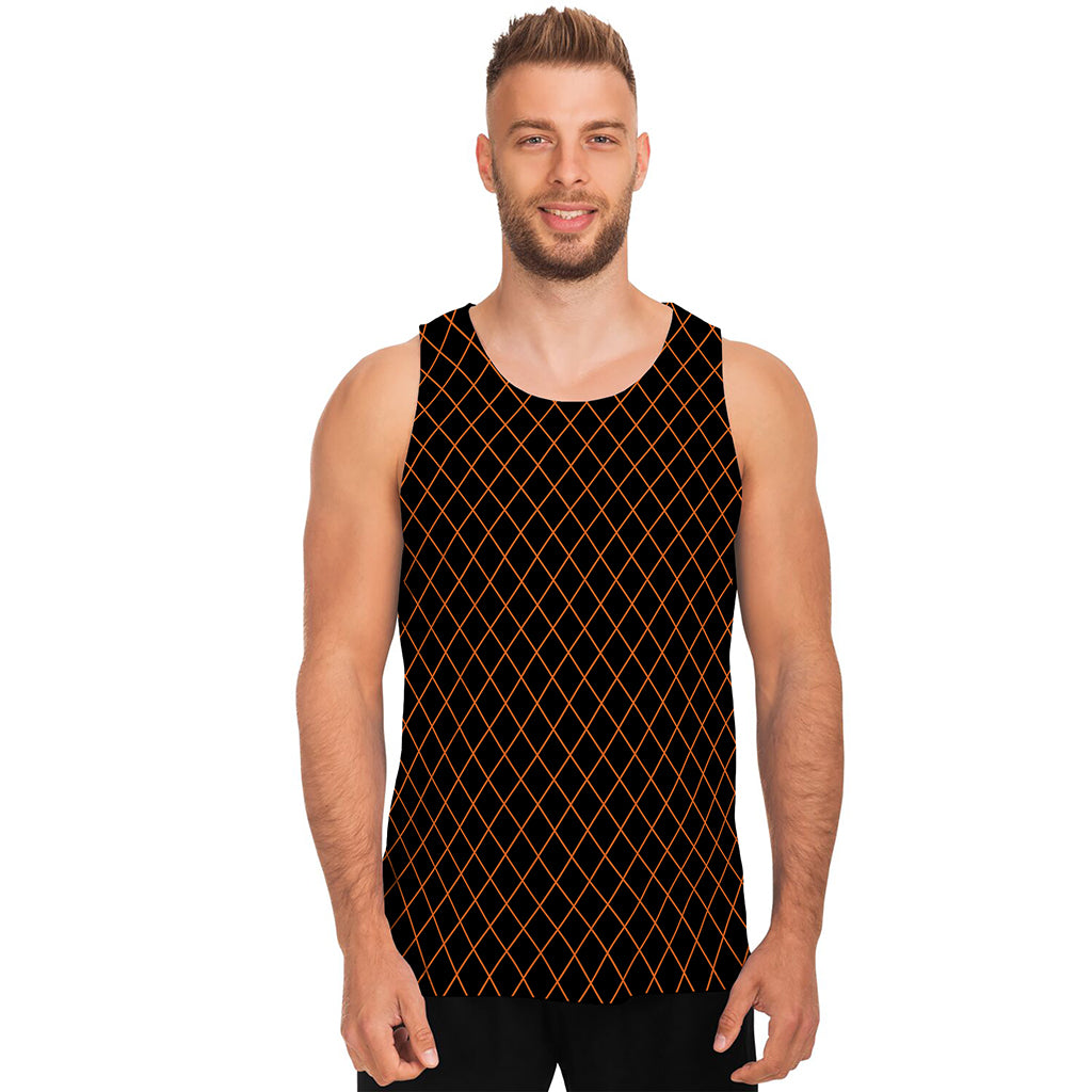 Black And Orange Harlequin Print Men's Tank Top