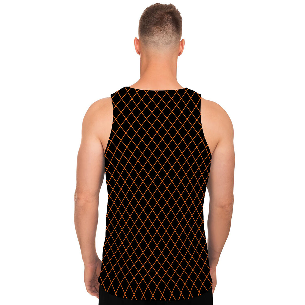 Black And Orange Harlequin Print Men's Tank Top