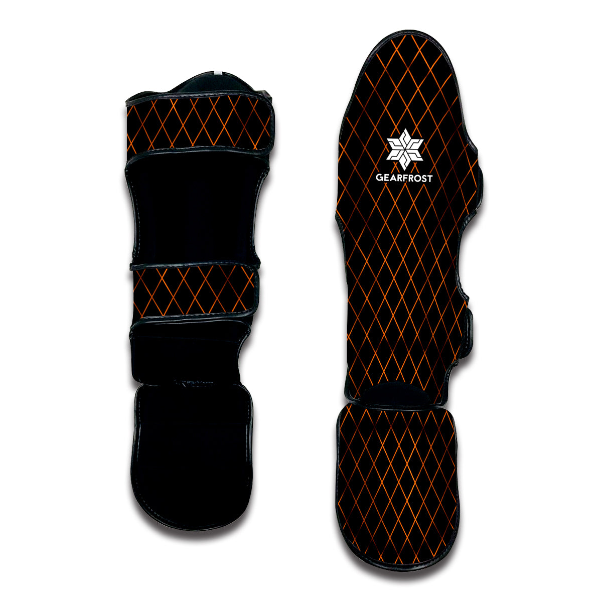 Black And Orange Harlequin Print Muay Thai Shin Guard