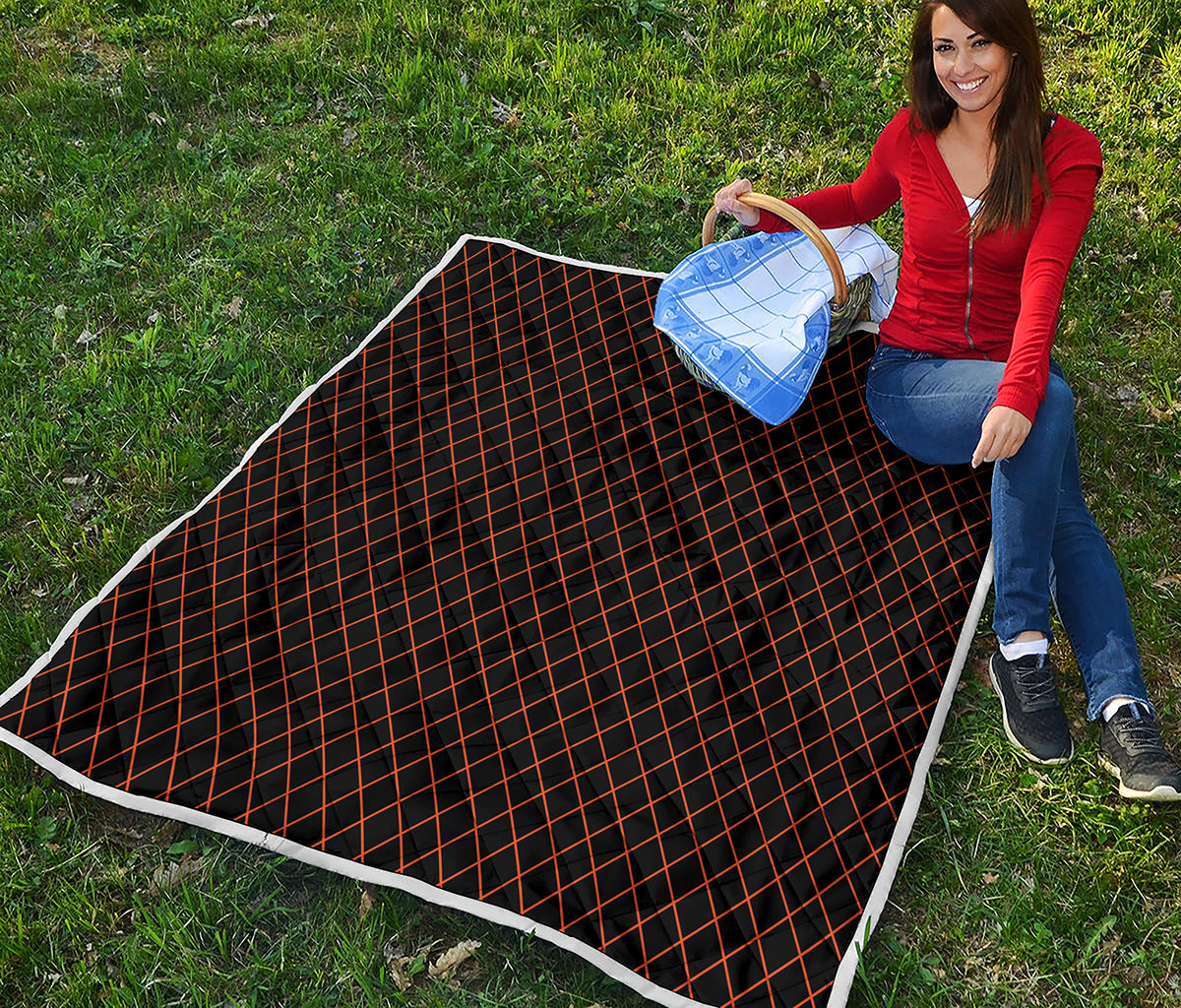 Black And Orange Harlequin Print Quilt