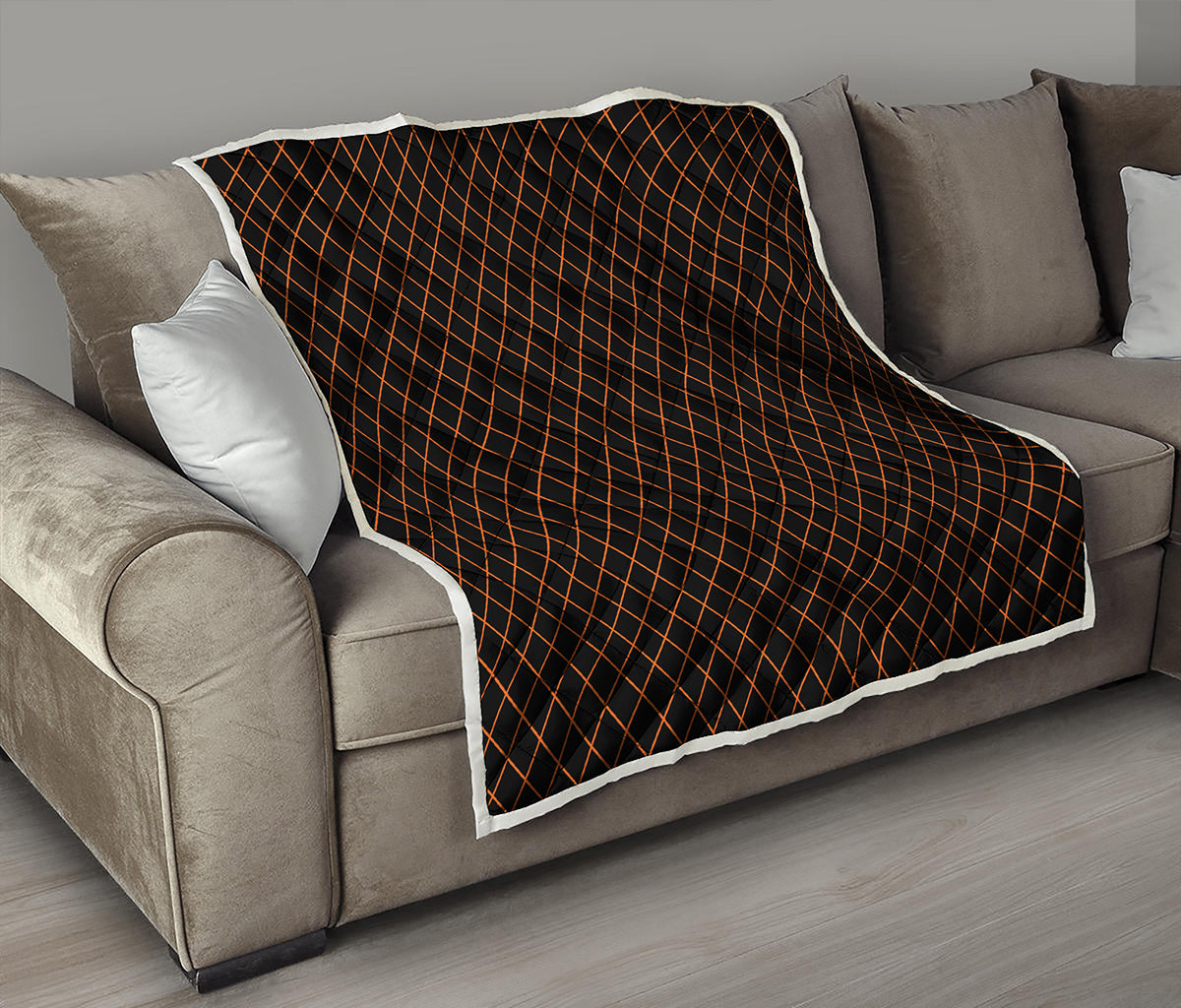Black And Orange Harlequin Print Quilt