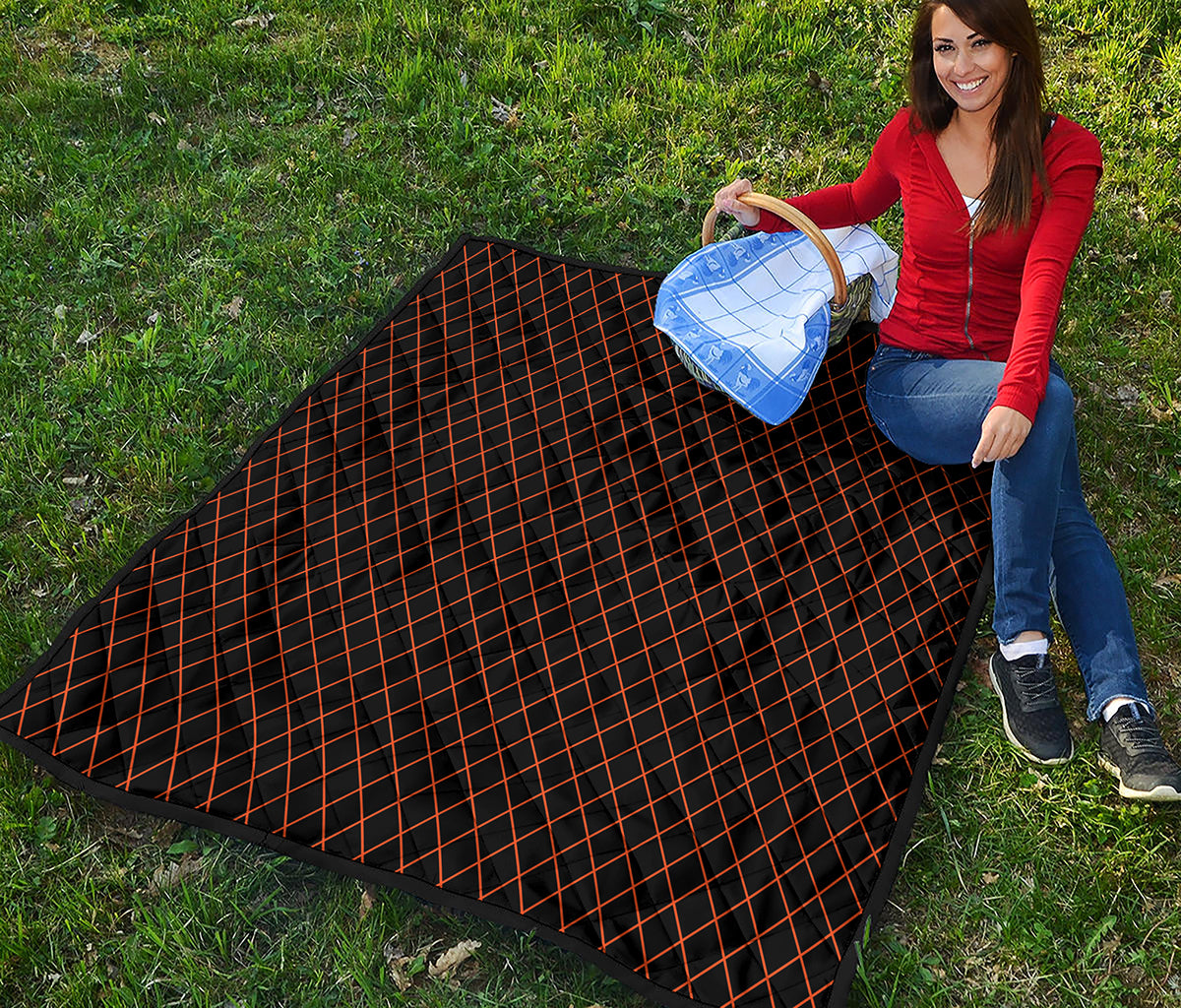Black And Orange Harlequin Print Quilt