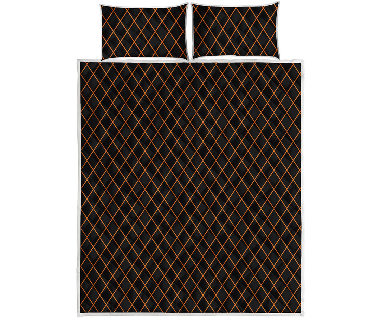 Black And Orange Harlequin Print Quilt Bed Set