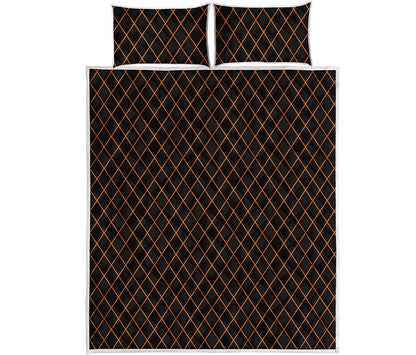 Black And Orange Harlequin Print Quilt Bed Set