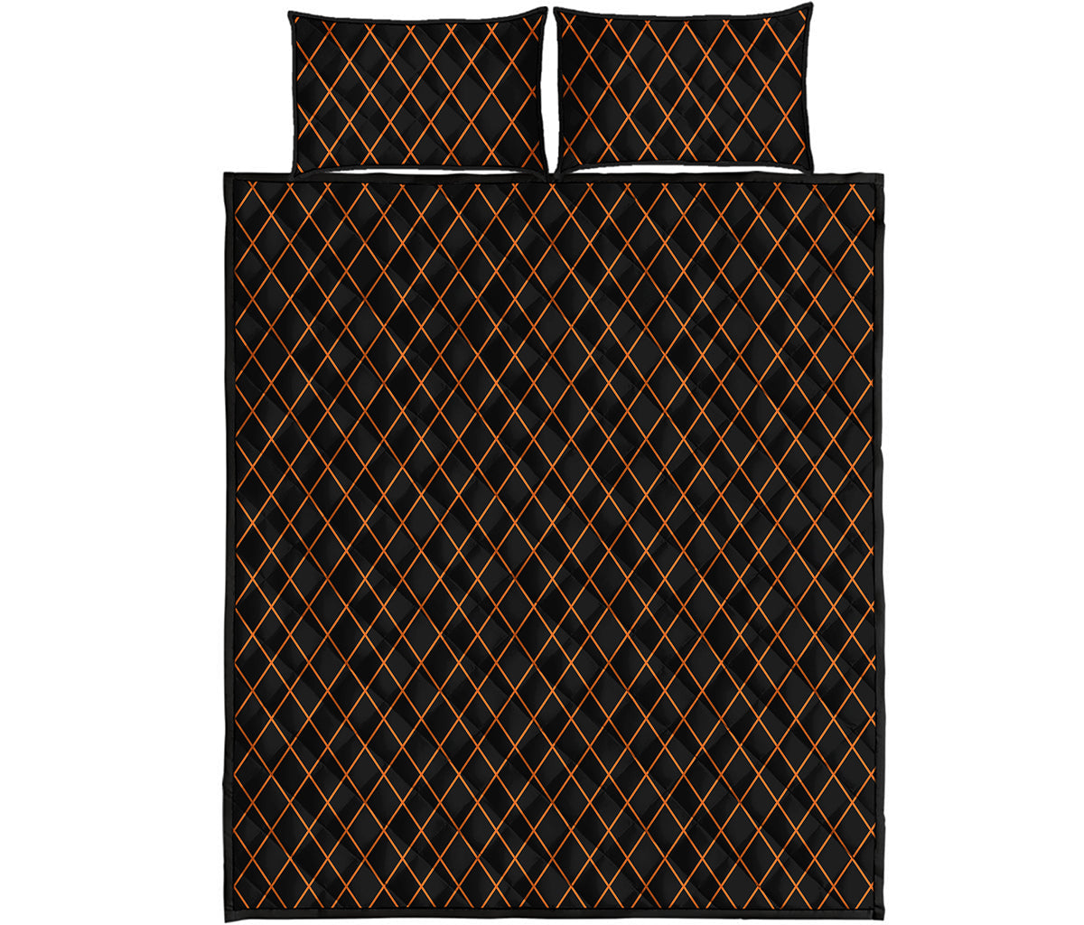 Black And Orange Harlequin Print Quilt Bed Set