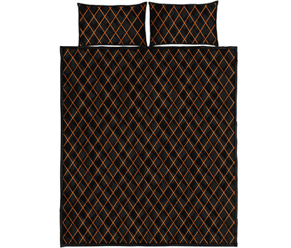 Black And Orange Harlequin Print Quilt Bed Set