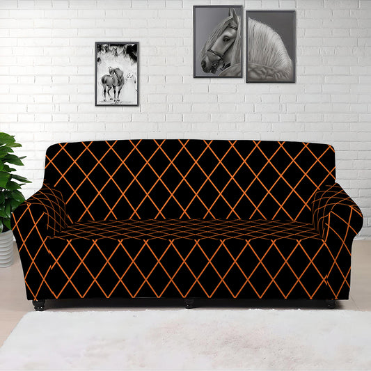 Black And Orange Harlequin Print Sofa Cover