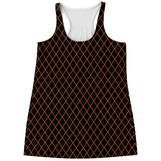Black And Orange Harlequin Print Women's Racerback Tank Top