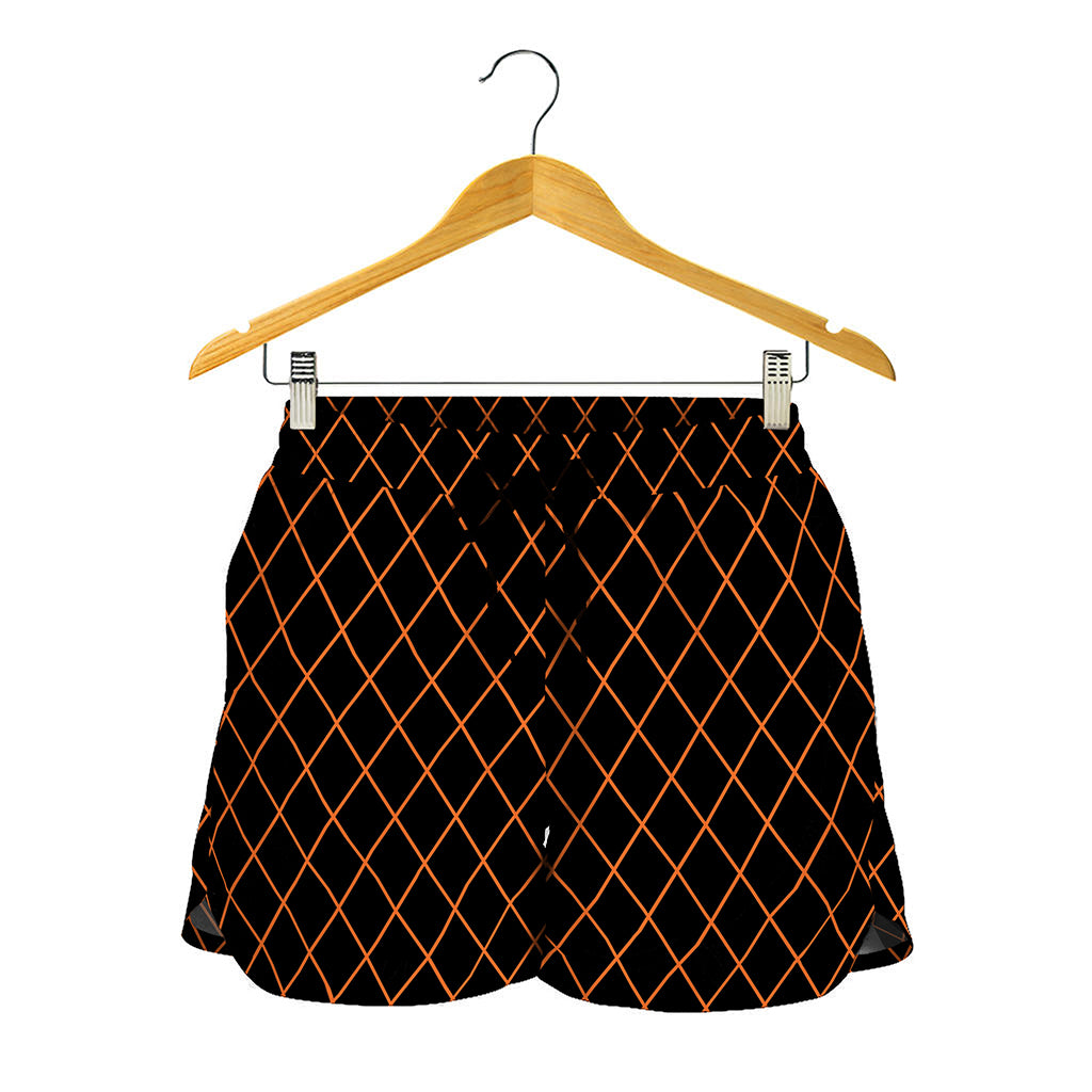 Black And Orange Harlequin Print Women's Shorts