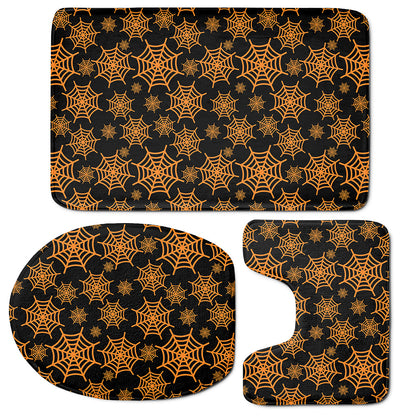 Black And Orange Spider Web Print 3 Piece Bath Mat Set
