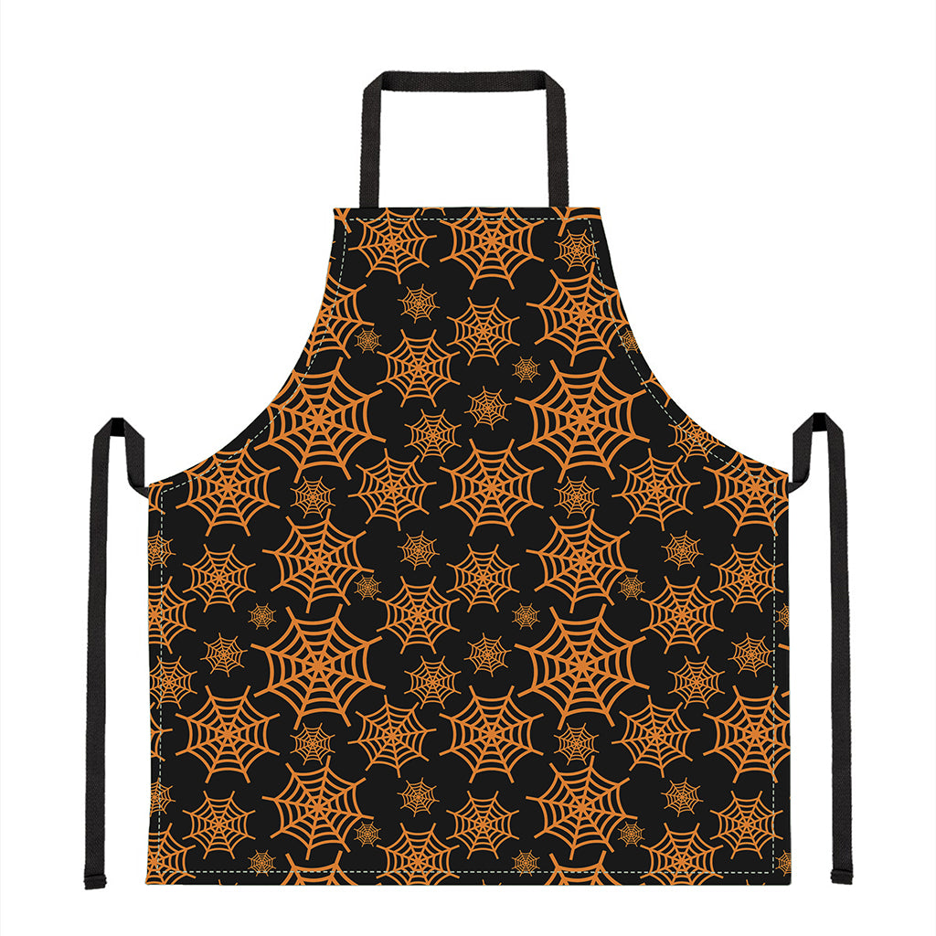 Black And Orange Spider Web Print Apron