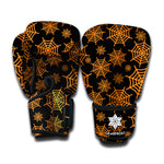 Black And Orange Spider Web Print Boxing Gloves