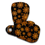 Black And Orange Spider Web Print Boxing Gloves