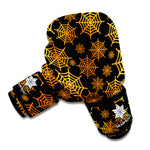 Black And Orange Spider Web Print Boxing Gloves