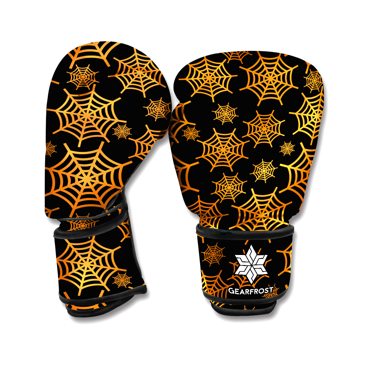 Black And Orange Spider Web Print Boxing Gloves