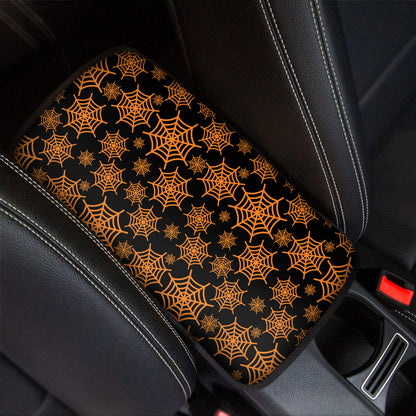 Black And Orange Spider Web Print Car Center Console Cover