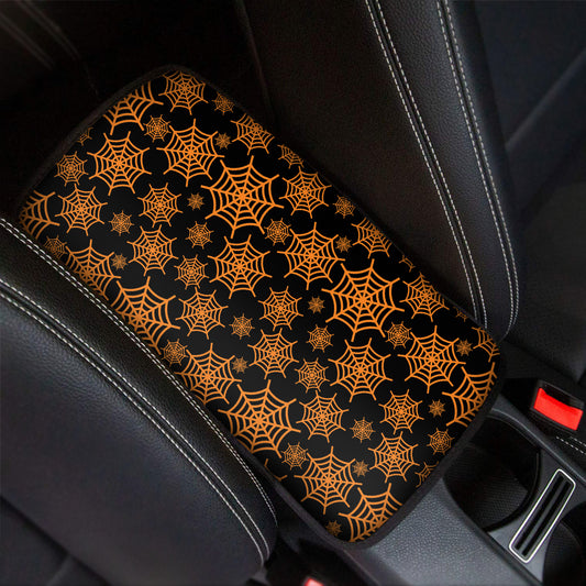 Black And Orange Spider Web Print Car Center Console Cover