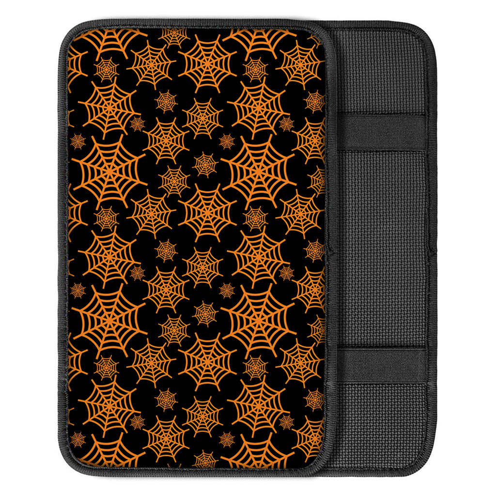 Black And Orange Spider Web Print Car Center Console Cover