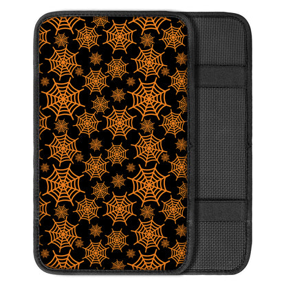 Black And Orange Spider Web Print Car Center Console Cover