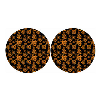 Black And Orange Spider Web Print Car Coasters