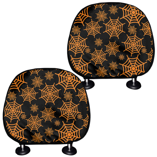 Black And Orange Spider Web Print Car Headrest Covers