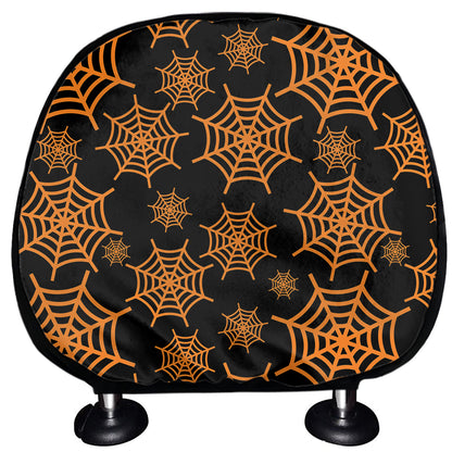 Black And Orange Spider Web Print Car Headrest Covers