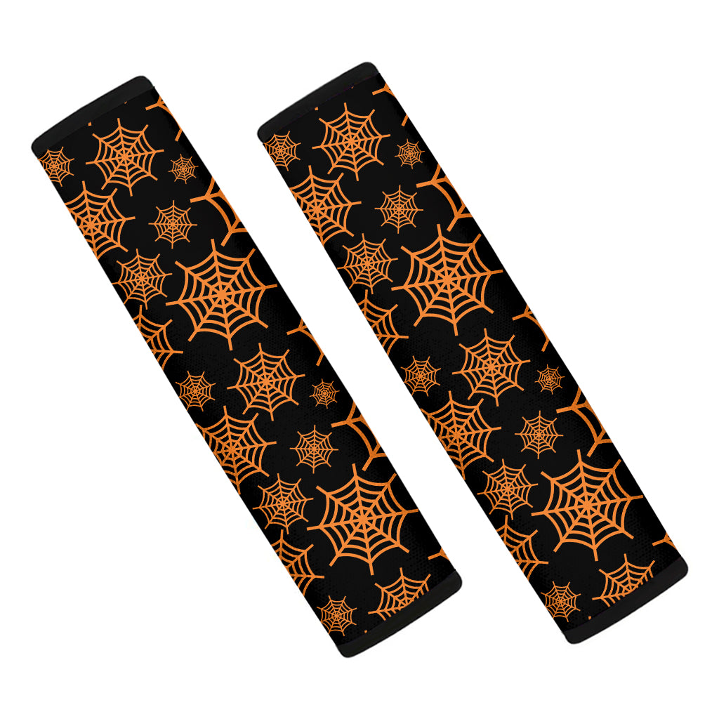 Black And Orange Spider Web Print Car Seat Belt Covers