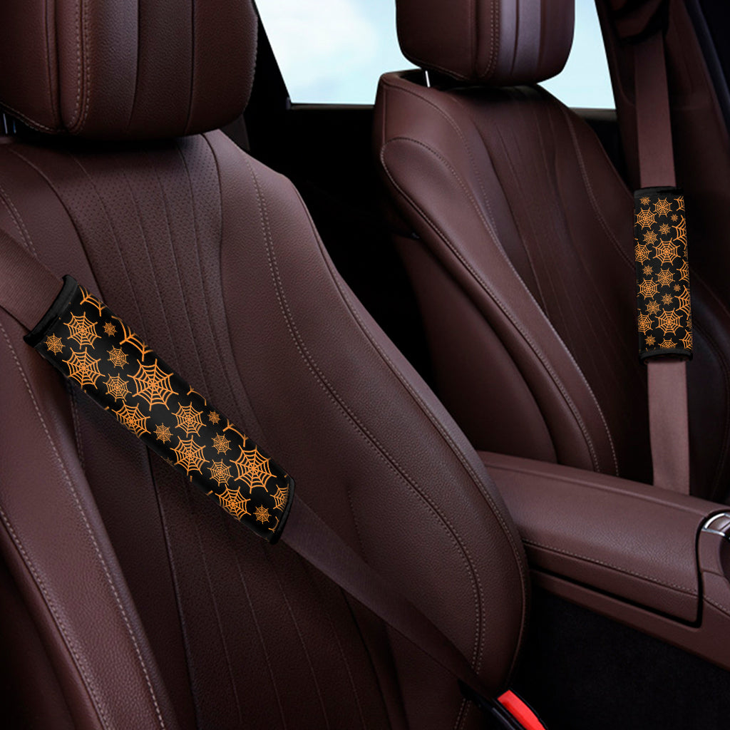 Black And Orange Spider Web Print Car Seat Belt Covers
