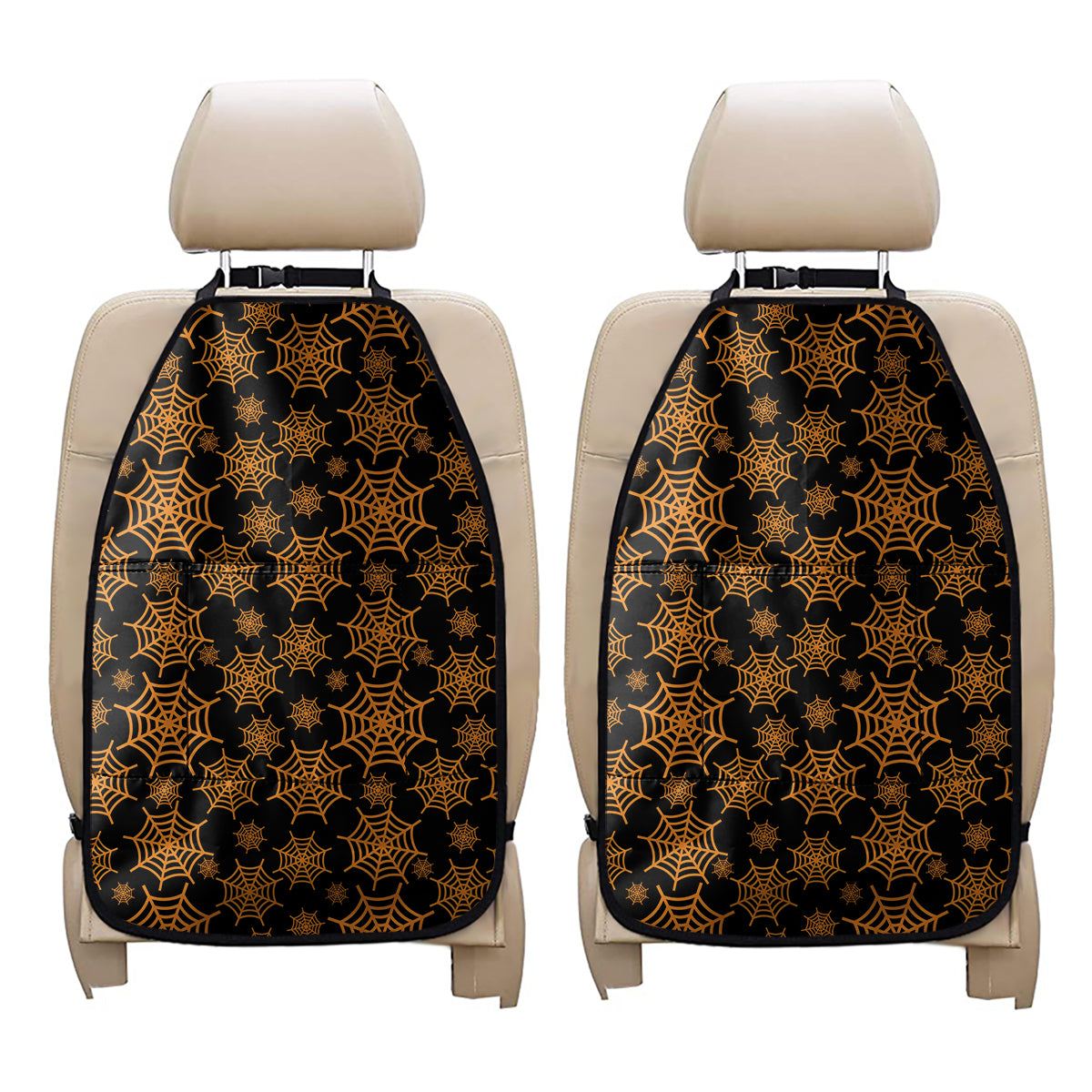 Black And Orange Spider Web Print Car Seat Organizers
