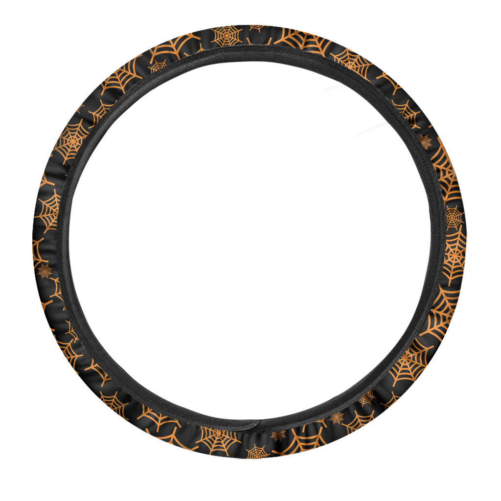 Black And Orange Spider Web Print Car Steering Wheel Cover