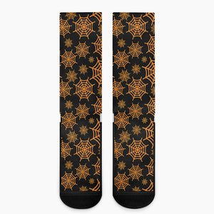 Black And Orange Spider Web Print Crew Socks