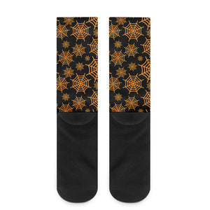 Black And Orange Spider Web Print Crew Socks