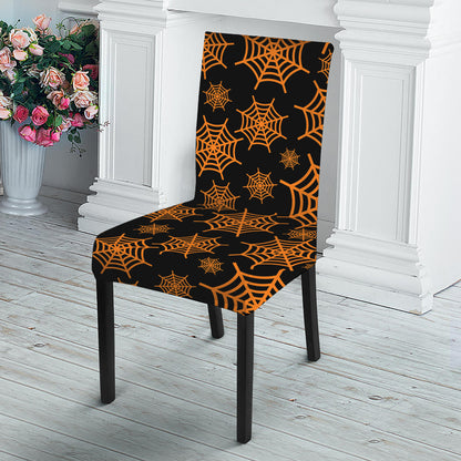 Black And Orange Spider Web Print Dining Chair Slipcover