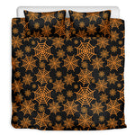Black And Orange Spider Web Print Duvet Cover Bedding Set