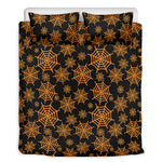 Black And Orange Spider Web Print Duvet Cover Bedding Set