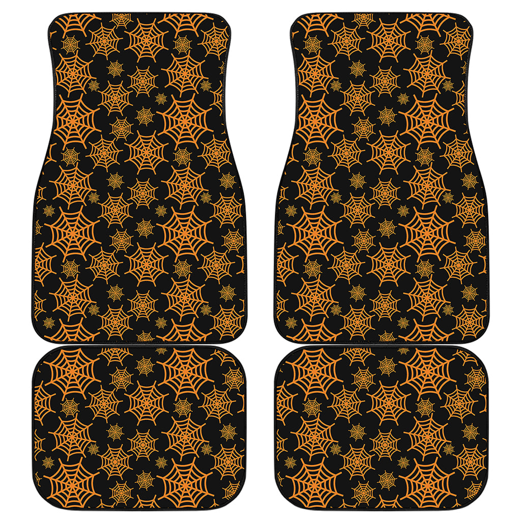 Black And Orange Spider Web Print Front and Back Car Floor Mats