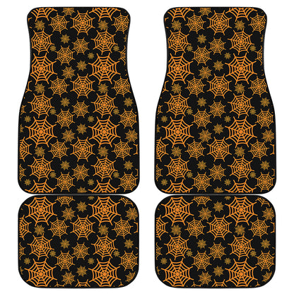 Black And Orange Spider Web Print Front and Back Car Floor Mats