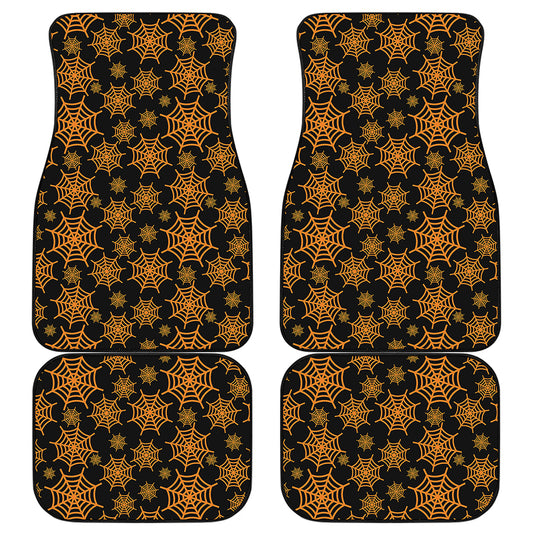 Black And Orange Spider Web Print Front and Back Car Floor Mats
