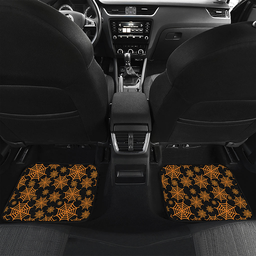 Black And Orange Spider Web Print Front and Back Car Floor Mats