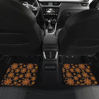Black And Orange Spider Web Print Front and Back Car Floor Mats