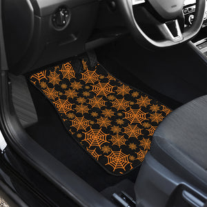 Black And Orange Spider Web Print Front and Back Car Floor Mats