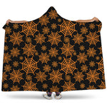 Black And Orange Spider Web Print Hooded Blanket