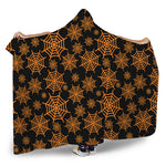 Black And Orange Spider Web Print Hooded Blanket