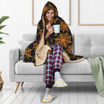 Black And Orange Spider Web Print Hooded Blanket