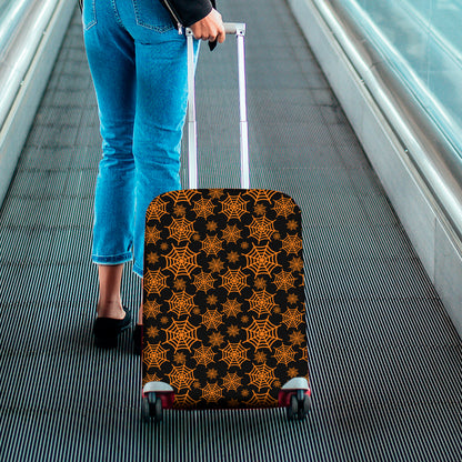 Black And Orange Spider Web Print Luggage Cover