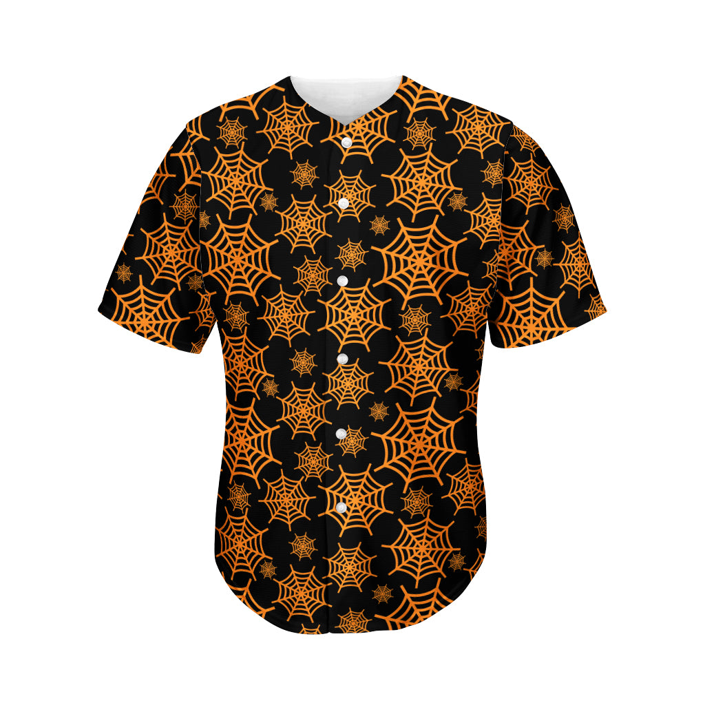 Black And Orange Spider Web Print Men's Baseball Jersey