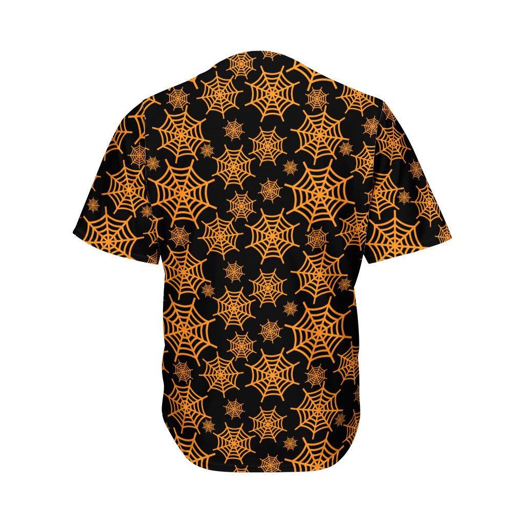 Black And Orange Spider Web Print Men's Baseball Jersey