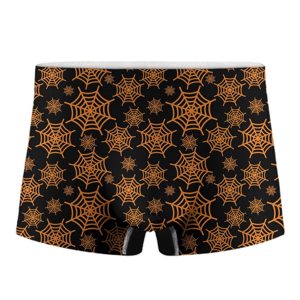 Black And Orange Spider Web Print Men's Boxer Briefs