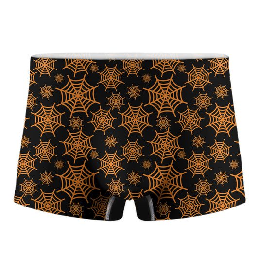 Black And Orange Spider Web Print Men's Boxer Briefs