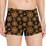Black And Orange Spider Web Print Men's Boxer Briefs